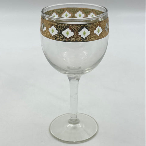 Vintage Mid-Century Gold Encrusted Wine Glasses 5 Piece Lot Geometric Pattern