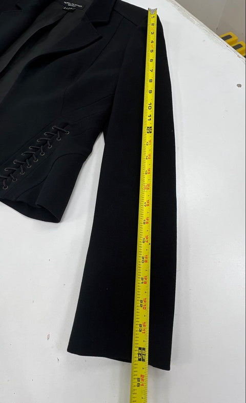 Isabel De Pedro Women's Black Blazer Vintage Y2K Mr Cat Lace Up Cropped US 12