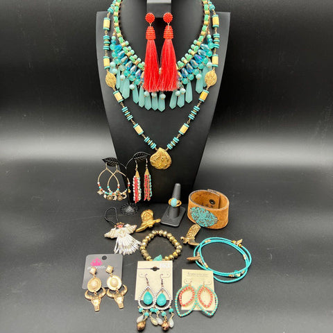 Paparazzi BKE Francesca's Jewelry Lot Western Faux Turquoise Gold Tone 18 Pcs