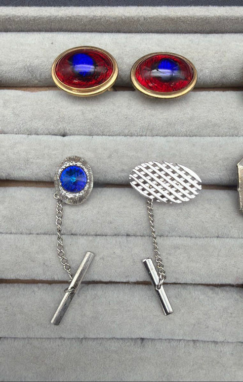 Vintage Men's Cufflink Tie Tack Lot Destino Weller Comedy Tragedy Drama 8 Pairs