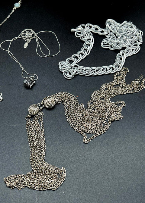 Vintage & Modern Silver Tone Jewelry Lot 10 Necklaces Bib Tassel Napier Boho