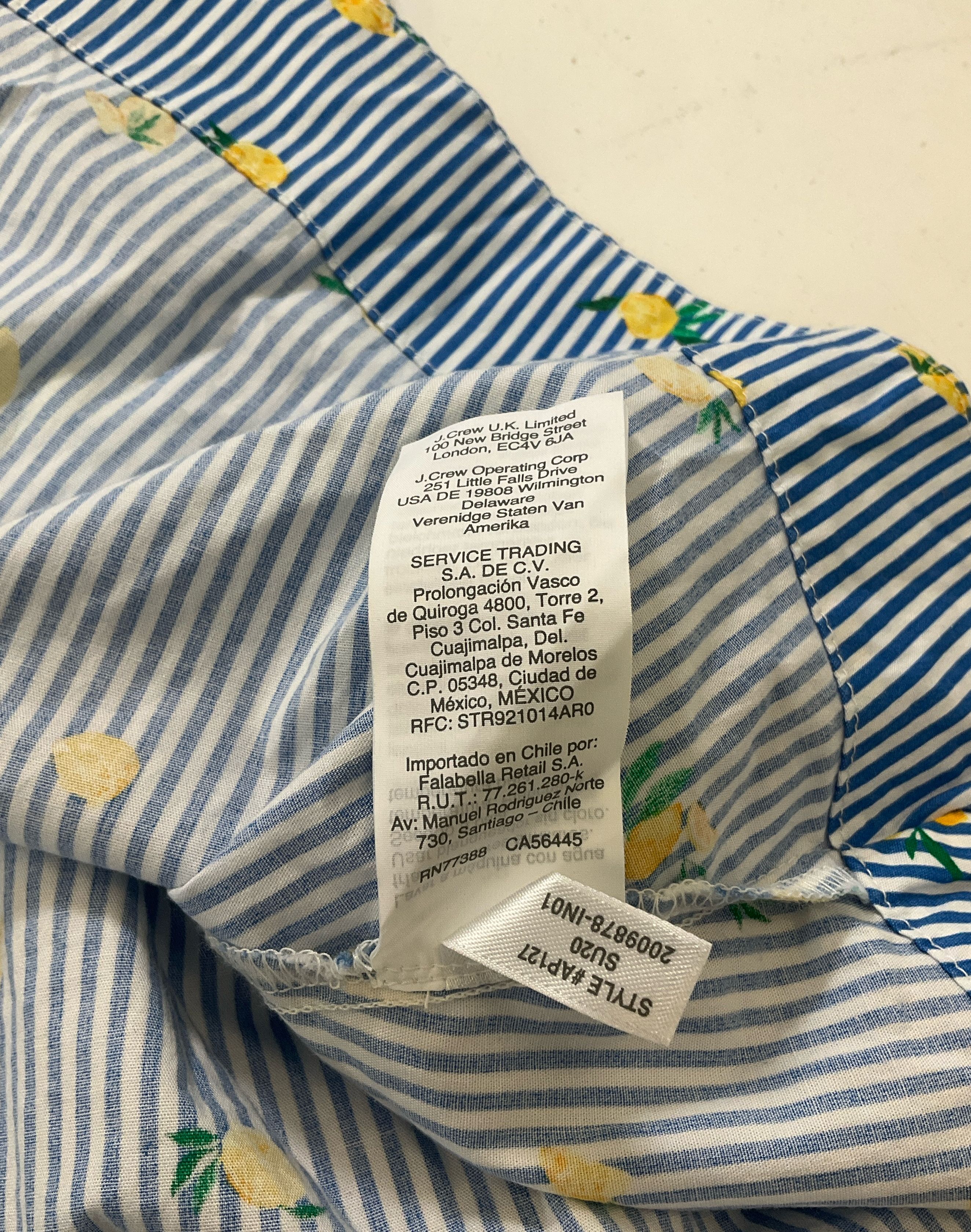 J. Crew Women's Blue & White Striped Lemon Shirt Dress Sleeveless Sz 2P NWT $89