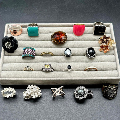 Vintage and Modern Costume Jewelry Ring Lot of 18 Rhinestone Enamel Statement