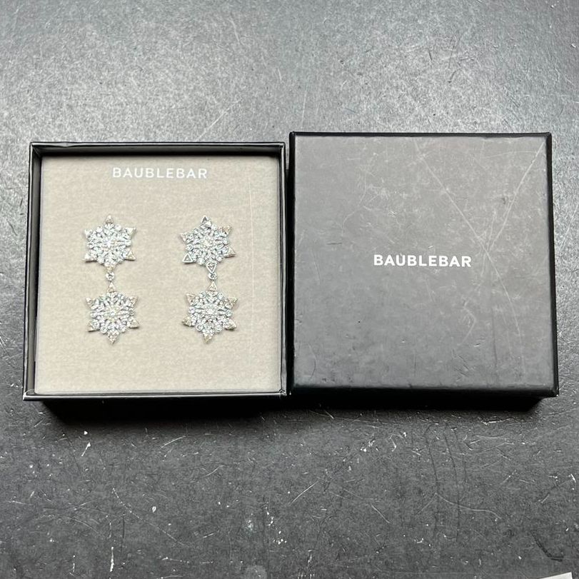 Baublebar Crystal Pavé Snowflake Dangle Drop Earrings Holiday Winter New NIB