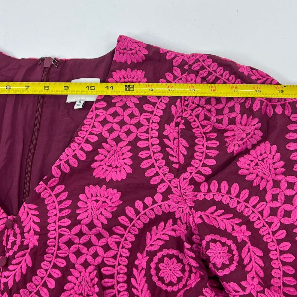 Women's Adelyn Rae Magenta Embroidered Ruffle Cotton Maxi Dress - Size XL
