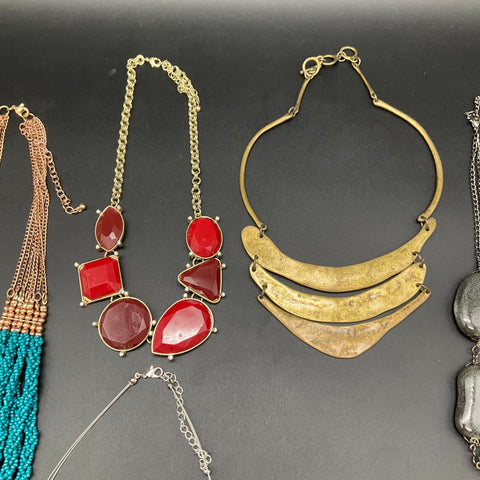 Vintage to Modern Costume Necklace Lot of 7 Gold Silver Tone Beaded Bib