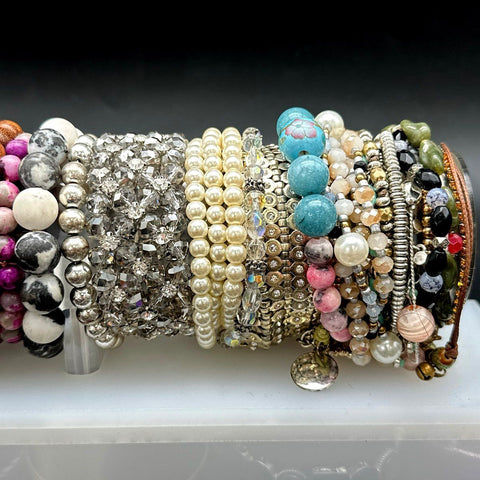 Mixed Fashion Bracelet Lot Motivational Beaded Bangle Costume Jewelry Lot of 45