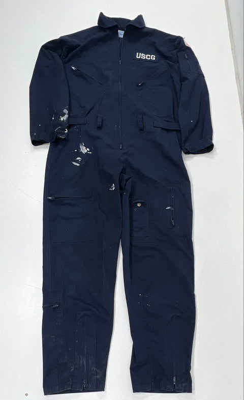 US Coast Guard Mens Coveralls Jumpsuit Navy Blue Utility Work USCG Patches Sz L