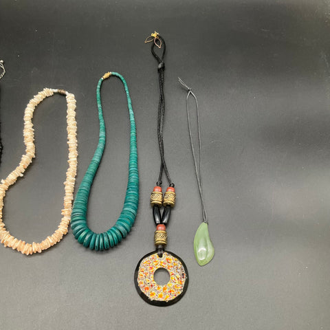 Eclectic Boho Costume Jewelry Lot of 8 Necklaces Beaded Shell Pendant Styles