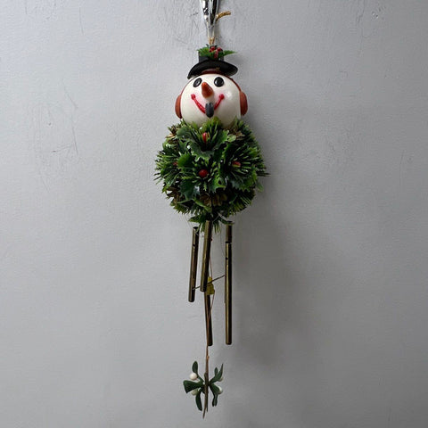 Vintage Snowman Wind Chime Ornament Holiday Kitsch Mistletoe Plastic SNP Chicago