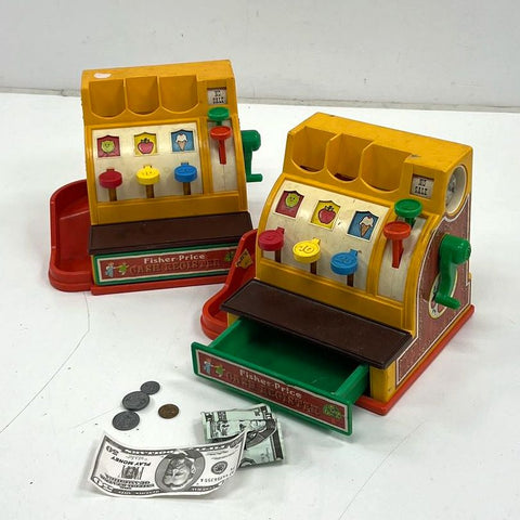 Vintage 70s Fisher Price #926 Cash Register Working Bell Toy Lot of 2