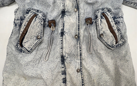 Vintage 90s East West Acid Wash Denim Parka Jacket Hooded Patterned Lining Sz L