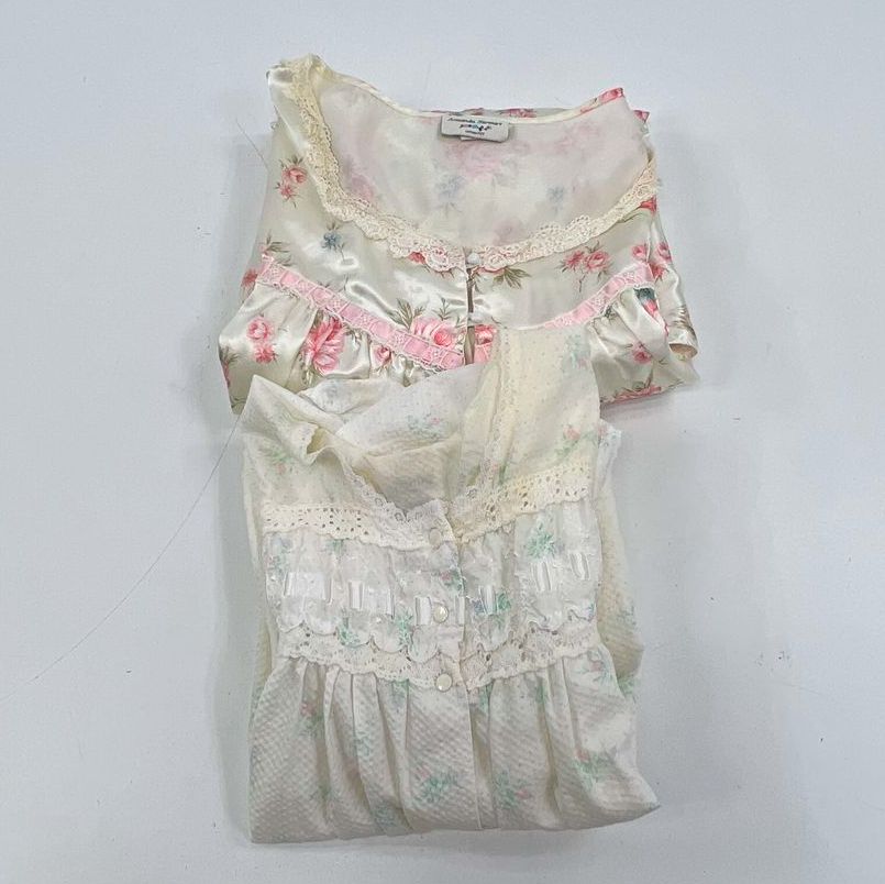 Lot 2 Vintage 90s Adonna Amanda Stewart Floral Lace Nightgown Robe Duster Gown