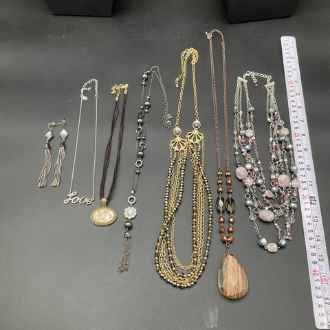 Lia Sophia Fashion Jewelry Lot of 7 Necklaces and Tassel Earrings MOP Rhinestone