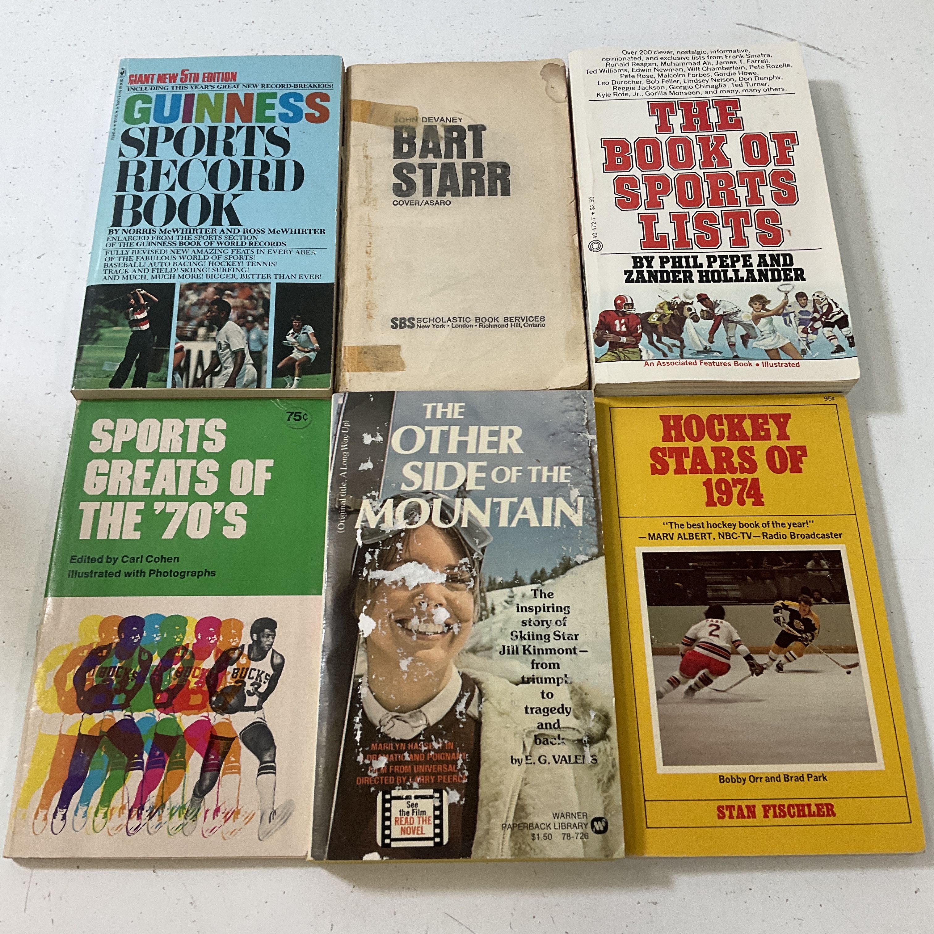 Vintage Sports Paperback Book Lot 6 1970s Guinness Hockey Bart Starr Football