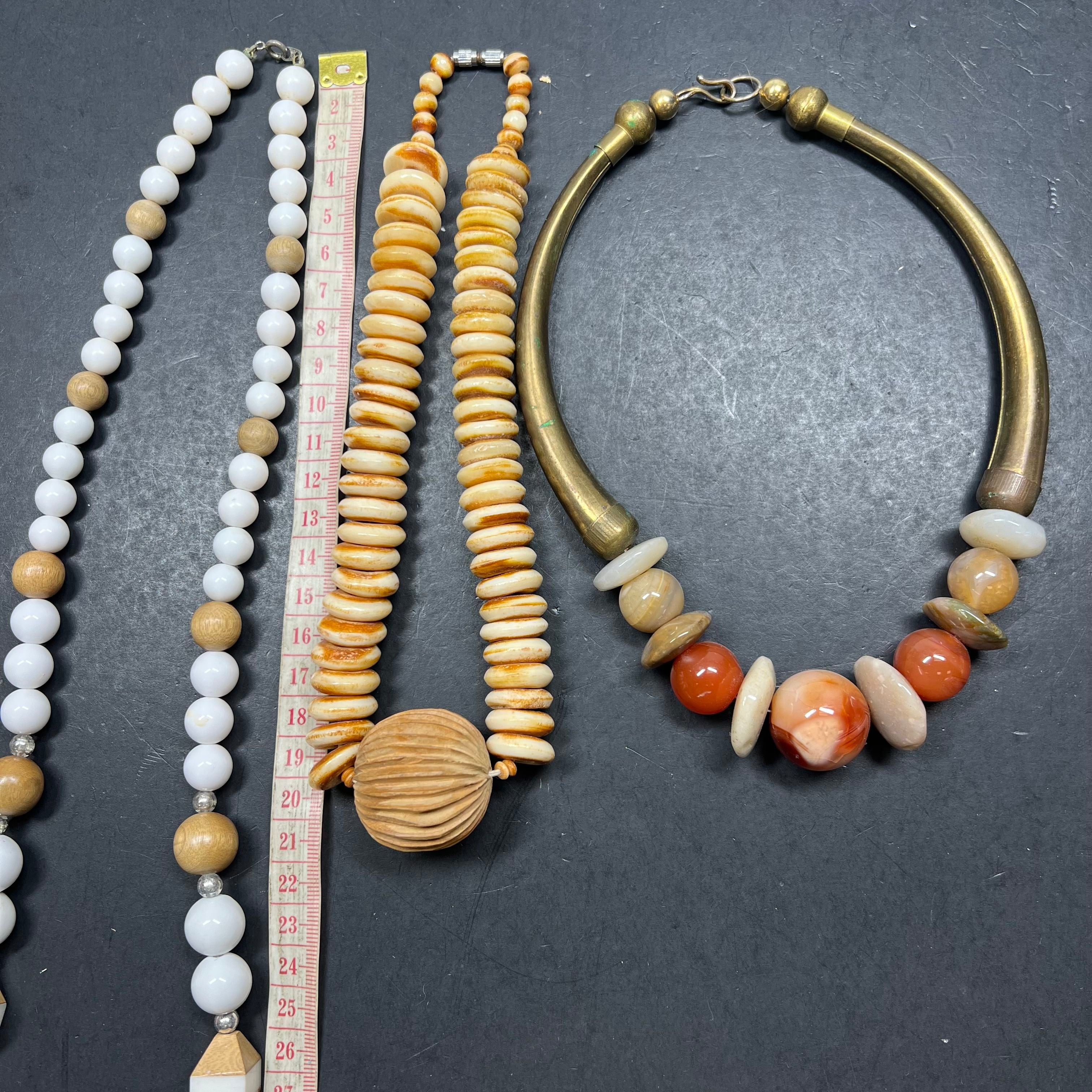 Beaded Statement Brown Tan White Necklaces