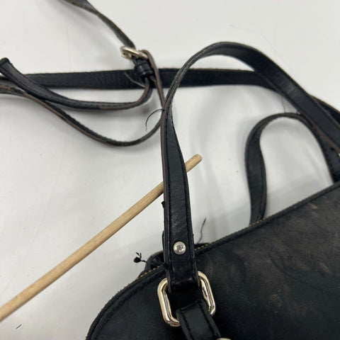 Kate Spade Black Nylon Leather Trim Dome Satchel Crossbody Bag Silver Hardware