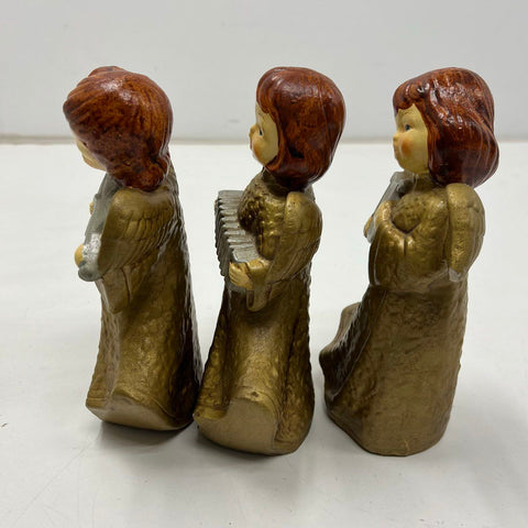 Vintage Choir Angel Figurines Set 3 Musical Gold TAIWAN 6.5" Mid-Century