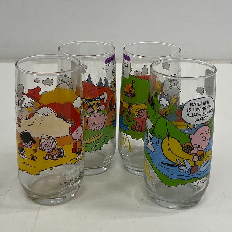 Vintage 1983 Peanuts Camp Snoopy Collection McDonalds Glasses Set of 4