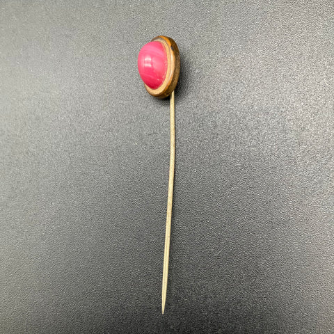 Antique Red Slag Glass Cabochon Stick Pin Gold Tone Victorian Style 2.5"