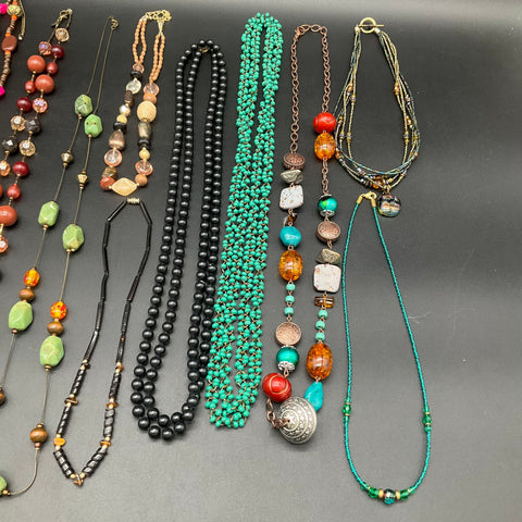 Vintage to Modern Costume Jewelry Lot of 11 Necklaces Beaded Boho Multi-Strand