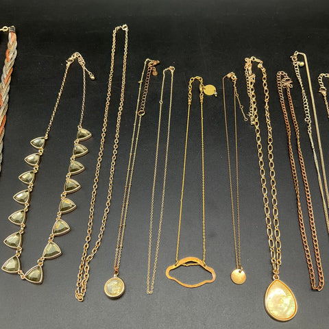 Vintage & Modern Gold Tone Costume Jewelry Lot 15 Necklaces Purple Stone Heart