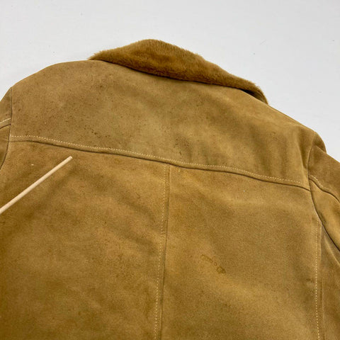 Vintage 70s Tan Suede Leather Sherpa Lined Jacket Coat Men's Sz 46 Chest