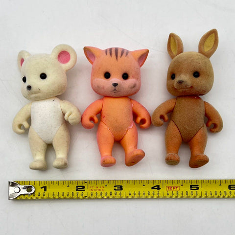 Sylvanian Families Animal Figurine Lot Flocked Plastic 3 Pieces Vintage