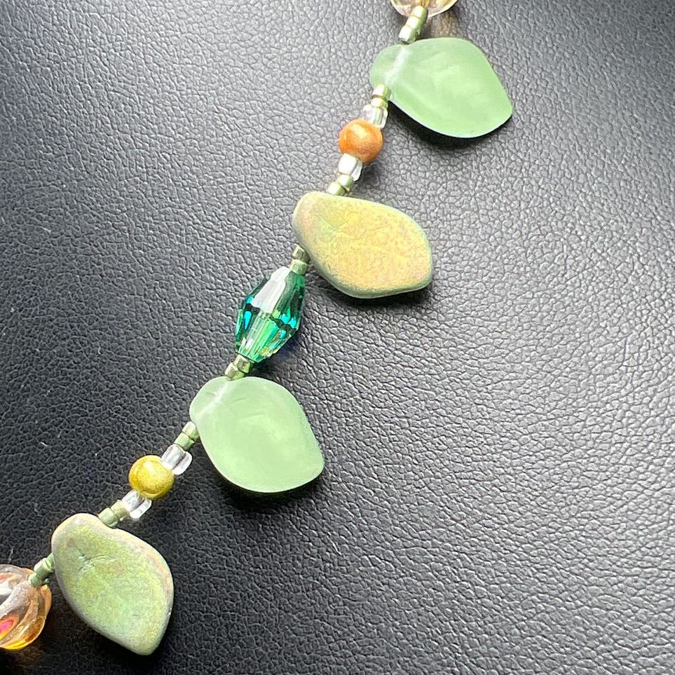 Donnabeth Mitchell Glass Leafy Beaded Bracelet & Necklace Sterling Chain Set