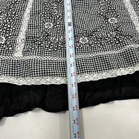 Free People Women's Black White Gingham Floral Embroidered Lace Tunic Dress Sz M