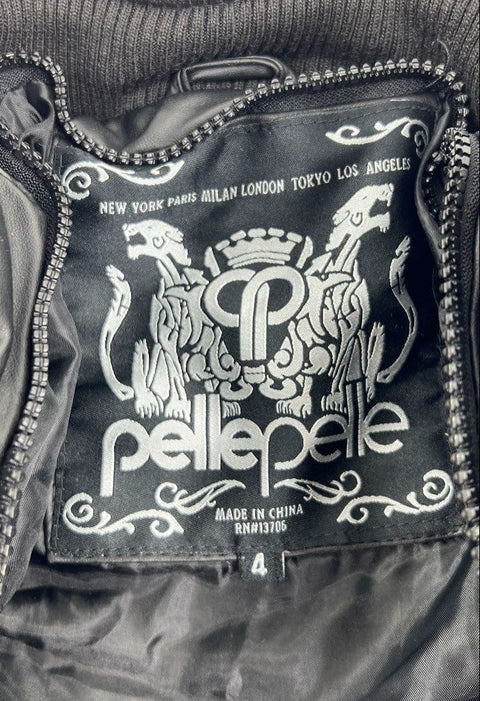 Pelle Pelle Black Quilted Faux Leather Full Zip Bomber Jacket Kids Size 4