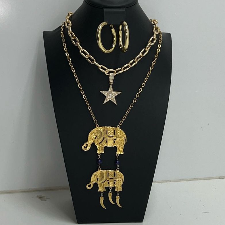 Lot Of Costume Elephant Star Statement Gold Tone Jewelry Necklaces Earring Hoops