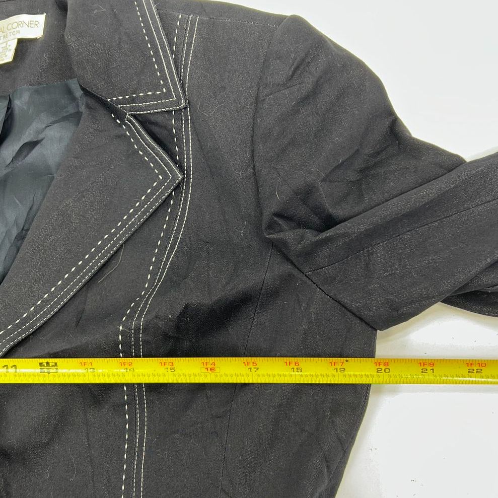 Women's Casual Corner Black Button Front Cotton Blend Long Blazer Jacket Size 8