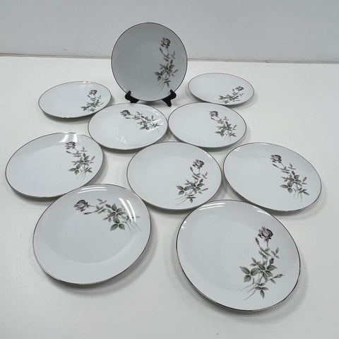 Vintage Noritake Janette 6604 Dinner Plate Set 10 Piece Platinum Trim