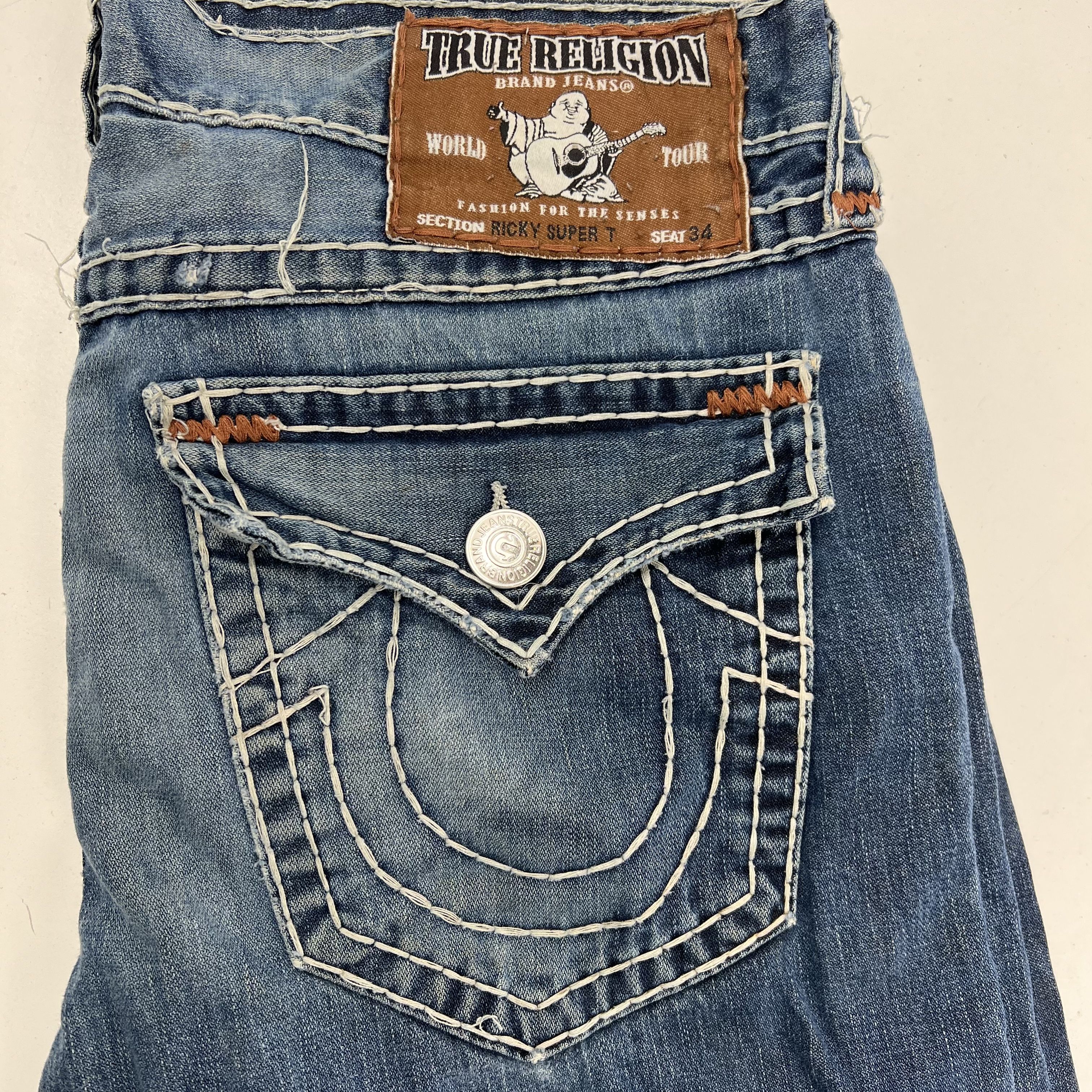 Y2K Vintage True Religion Ricky Super T Jeans Made in USA Distressed Size 36