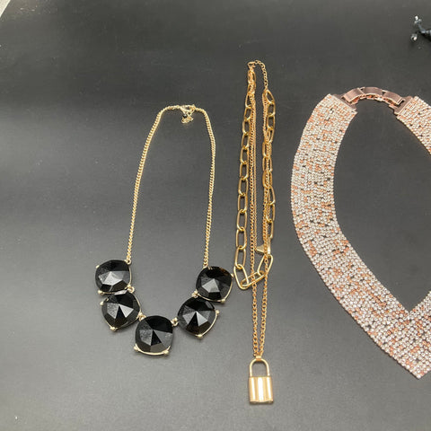 Fashion Costume Jewelry Lot of 7 Necklaces Rhinestone Collar Padlock Pendants