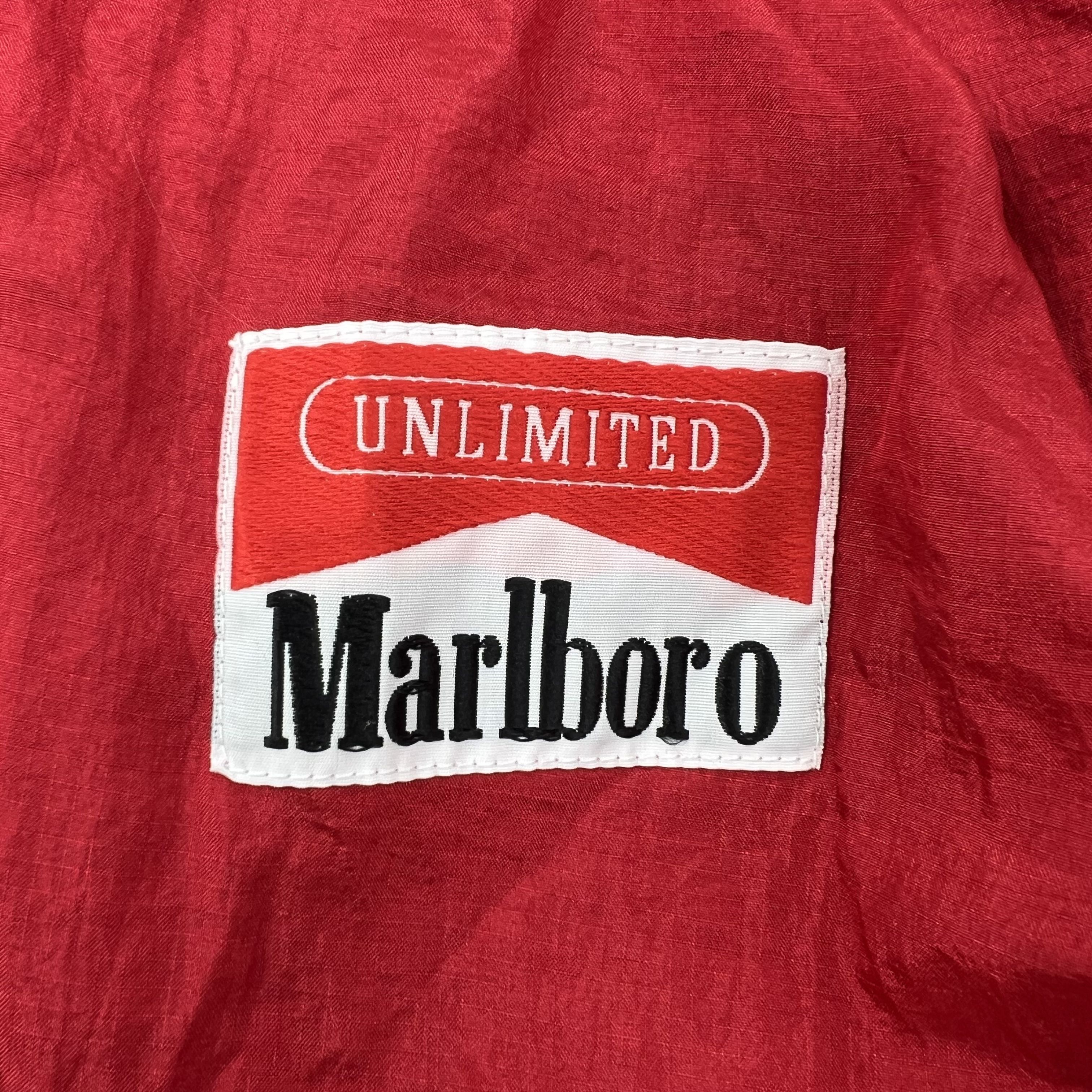 Vintage 90s Marlboro Red Packable Hooded Pullover Windbreaker Anorak Men's L