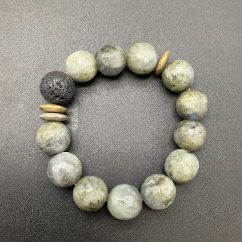 4 Beaded Stone Stretch Bracelets Lot Green Jasper Labradorite Lava Rock Unisex