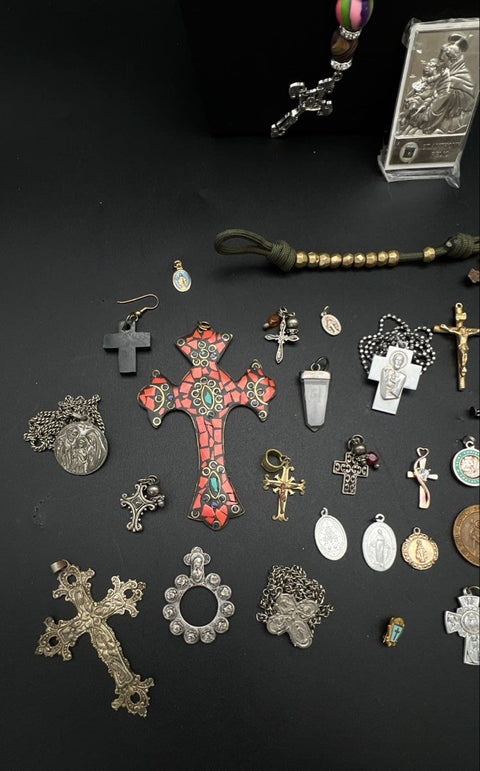 Vintage Religious Jewelry Lot Rosaries Crosses Medals Scapulars 50+ Pcs