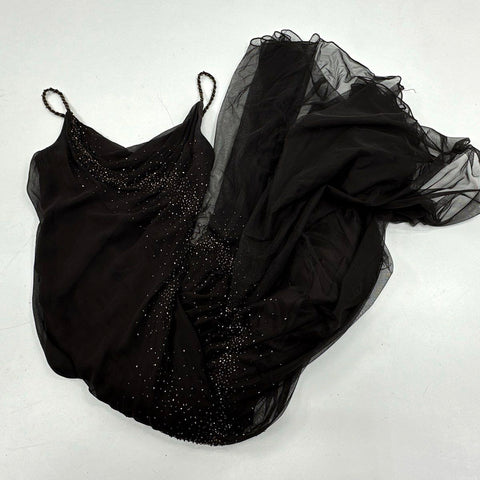 Xscape by Joanna Chen Women's Black Beaded Mesh Gown Dress Vintage Y2K Sz 10