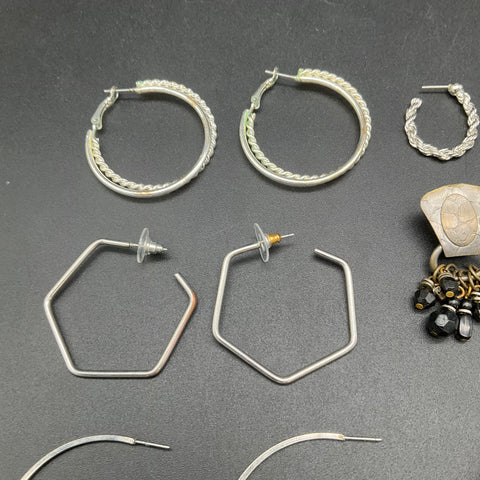 Vintage Silver Tone Costume Jewelry Lot of 18 Pairs Earrings Hoops Dangles