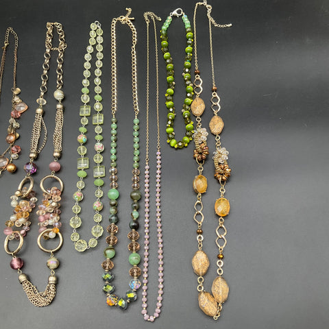8 Beaded Fashion Necklaces Lot Faceted Glass Faux Pearl MultiStrand Mixed Style