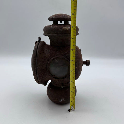 Vintage Antique Automotive Tail Lamp Red Glass Lens Rusty Metal Lantern Patina