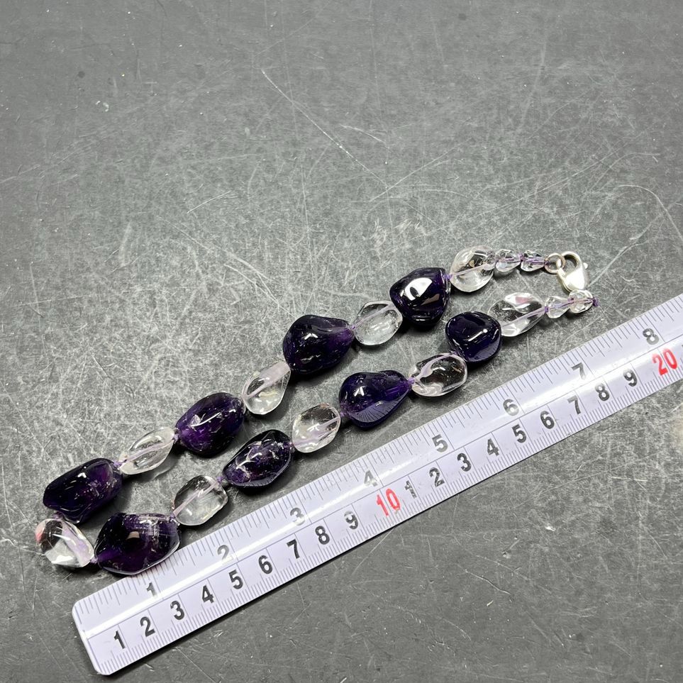 Large Purple and Clear Semi-Precious Stone Beaded Necklace