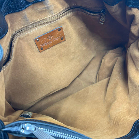 Patricia Nash Black Croc Embossed Leather Tassel Tote Shoulder Bag