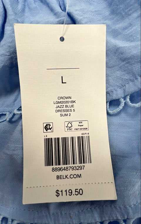 Crown & Ivy Women's Jazz Blue Ruffle Eyelet Tiered Maxi Dress NWT Size L