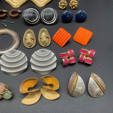 Vintage Retro Costume Jewelry Earrings Lot of 24 Pairs Gold Silver Tone Bold