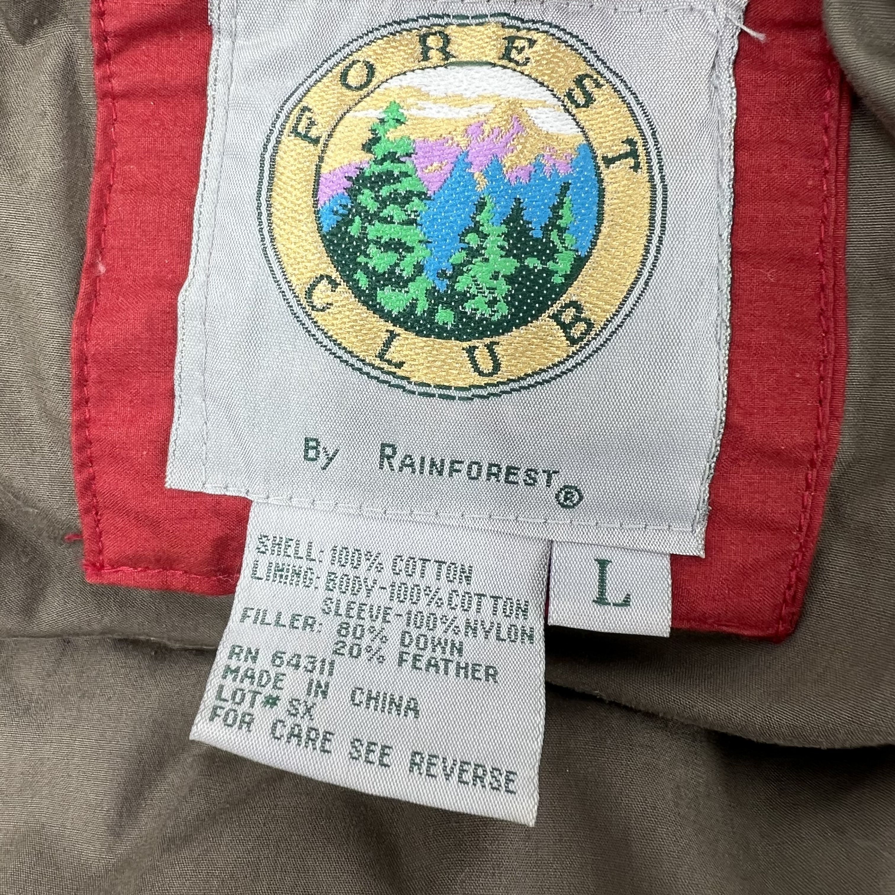 Vintage 90s Forest Club Red Down Feather Puffer Bomber Jacket Coat Men's L