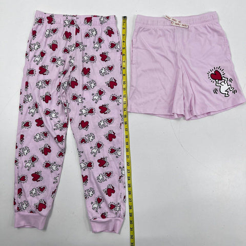 Keith Haring Kids PJ Set Pink Heart Motif T-Shirt Pants Shorts Sz M 10/12