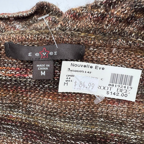 Fever NWT Women's Brown Multicolor Striped Ruffle Collar Cardigan Sweater Sz M